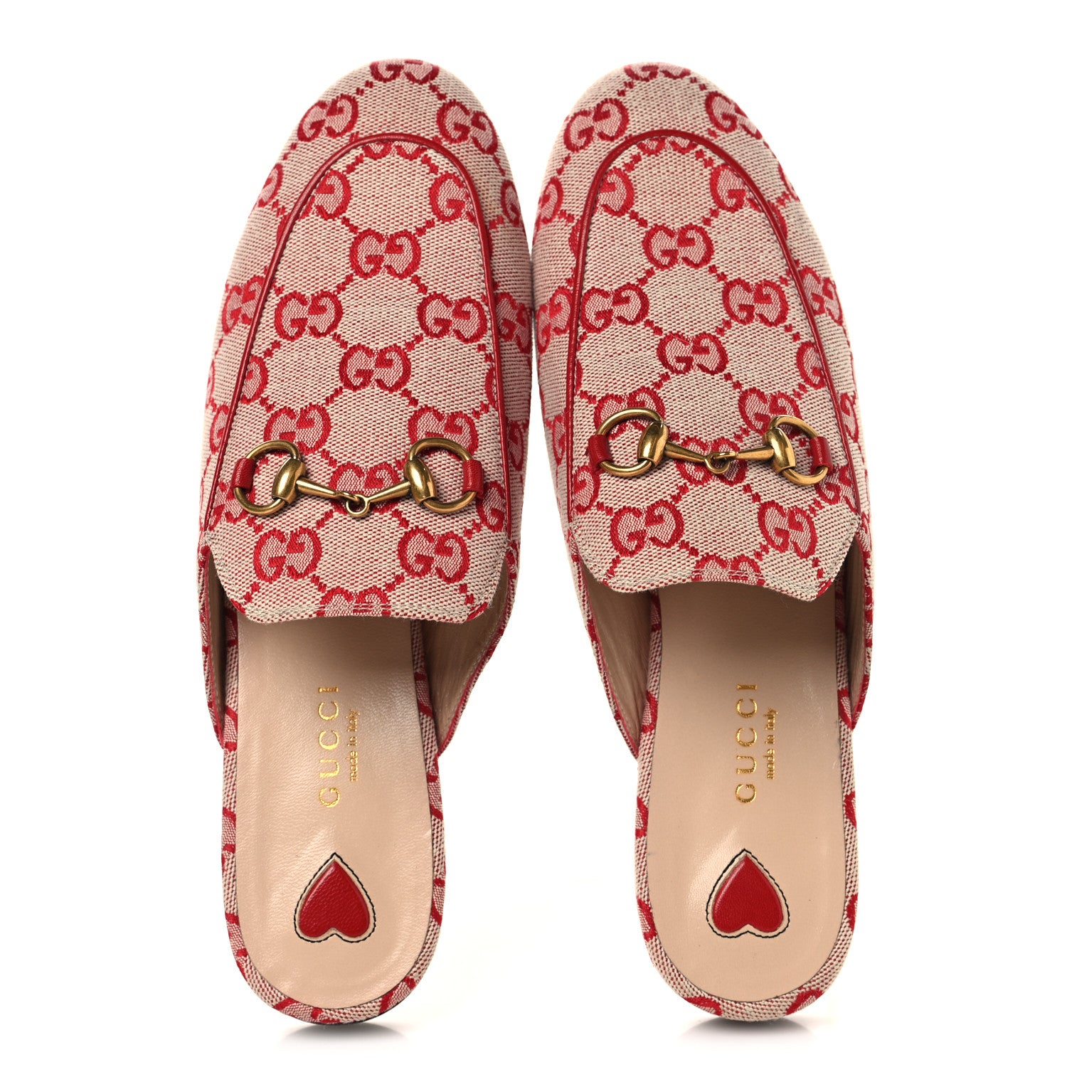 Gucci Canvas GG Monogram Horsebit Womens Princetown Slippers 36.5 Gardenia Hibiscus Red 2 of 11