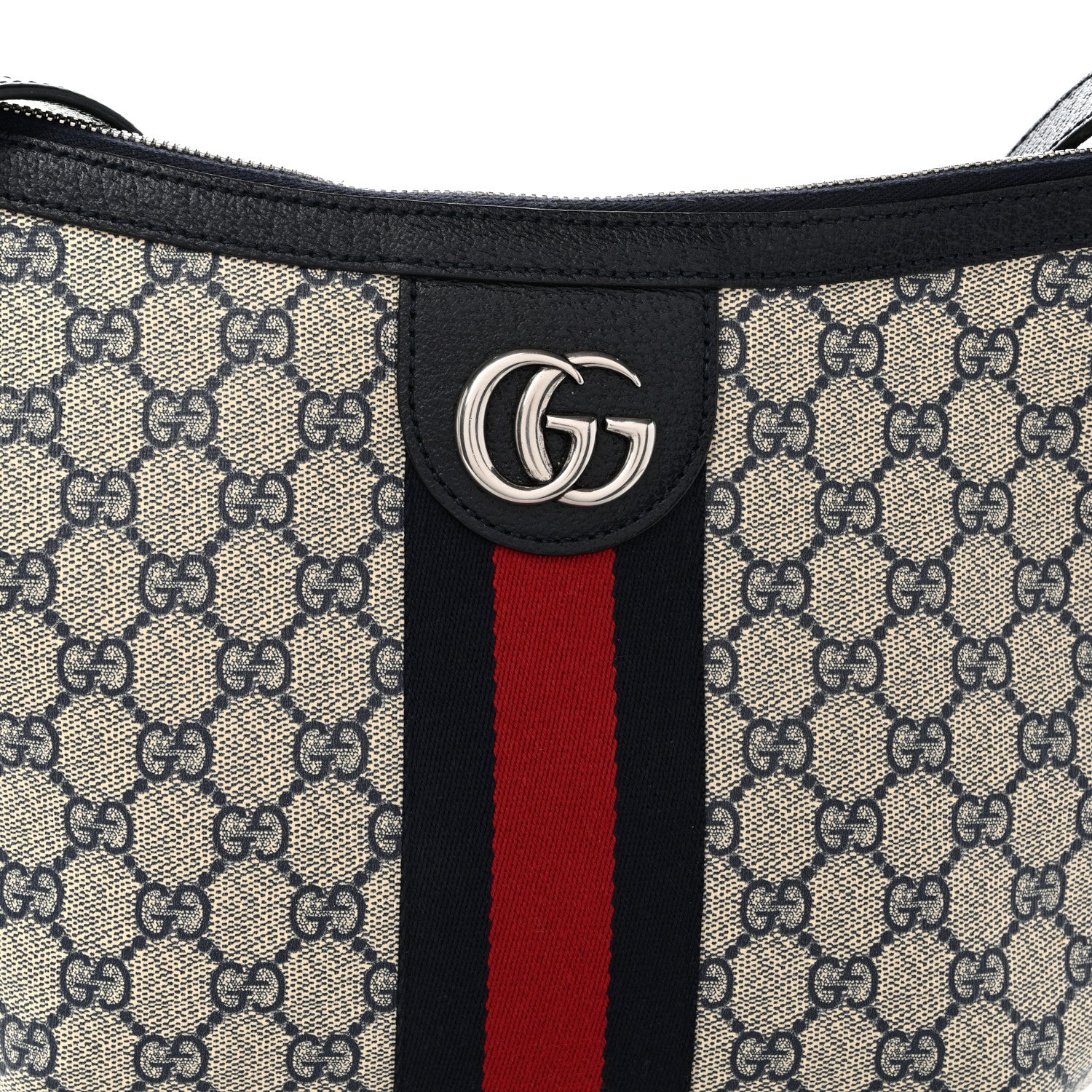 Gucci GG Supreme Monogram Textured Dollar Calfskin Web Small Ophidia Half Moon Hobo Beige Blue 8 of 10