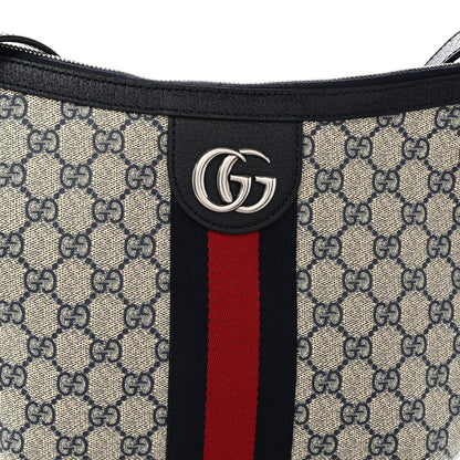 Gucci GG Supreme Monogram Textured Dollar Calfskin Web Small Ophidia Half Moon Hobo Beige Blue 8 of 10
