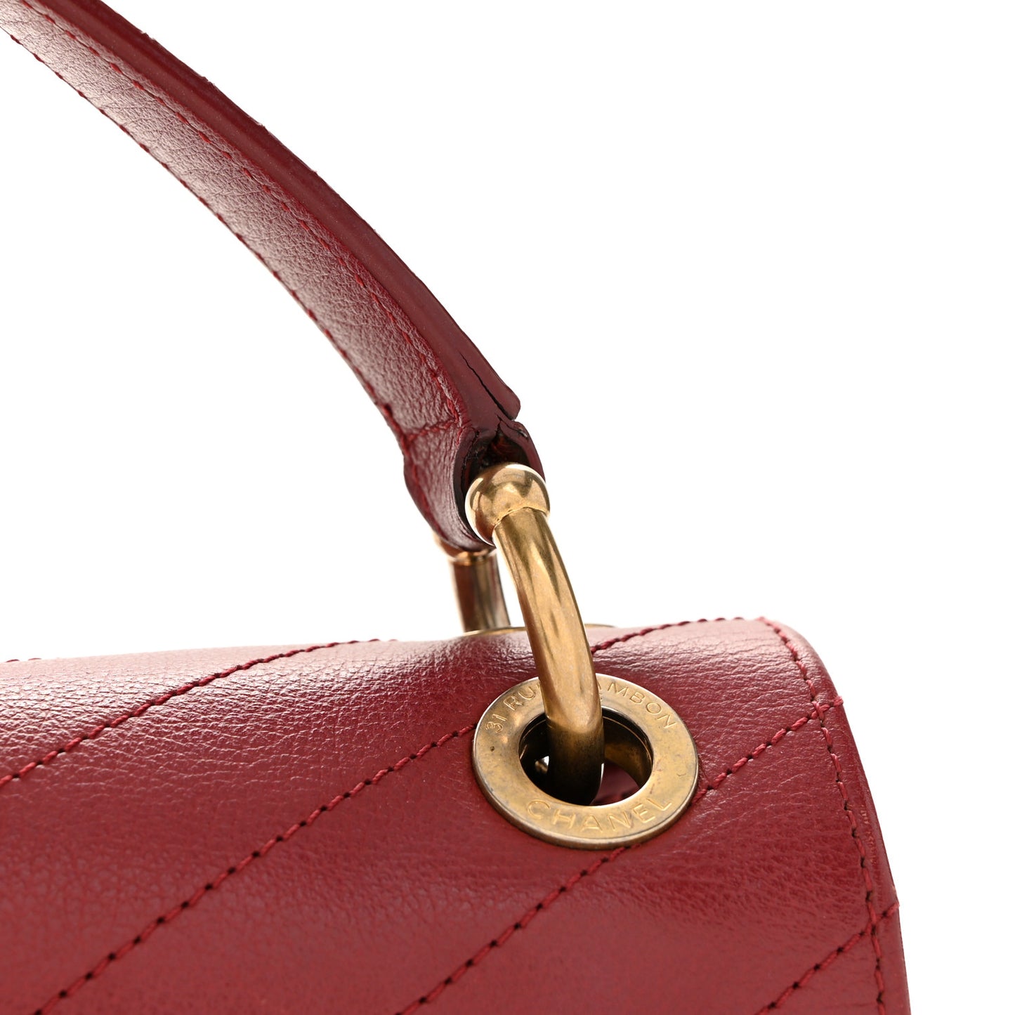 Calfskin Elaphe Stitched Small Chevron Chic Top Handle Flap Red