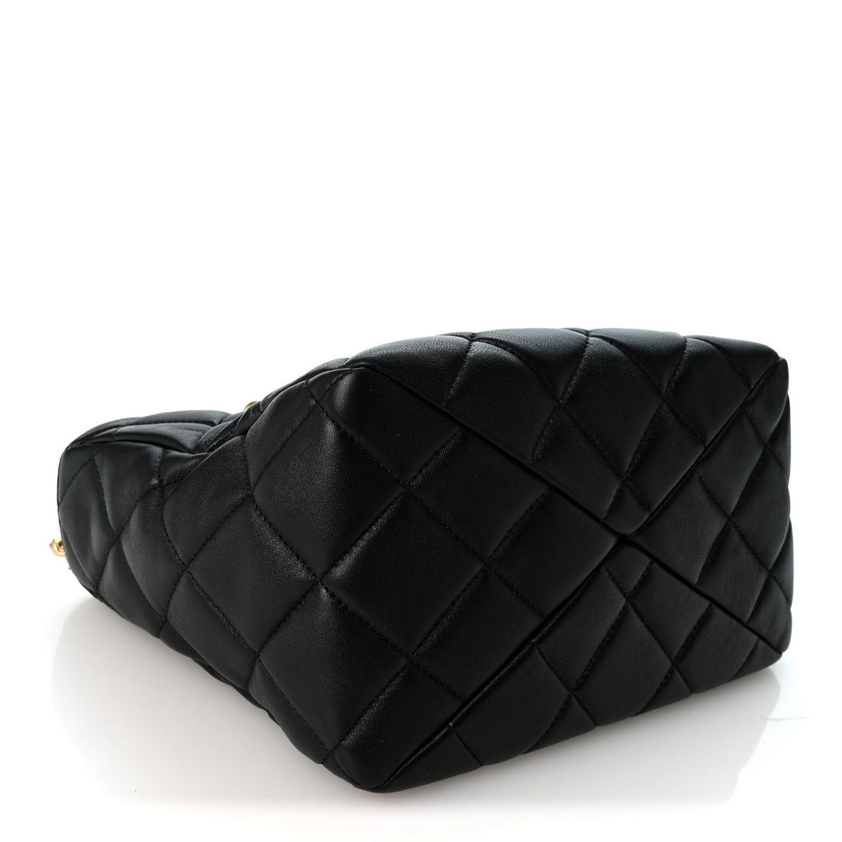 Lambskin Quilted Small Top Handle Shopping Bag Black