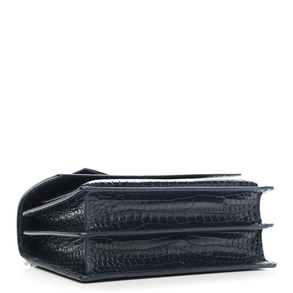 Saint Laurent Calfskin Crocodile Embossed Medium Monogram Sunset Navy 4 of 10