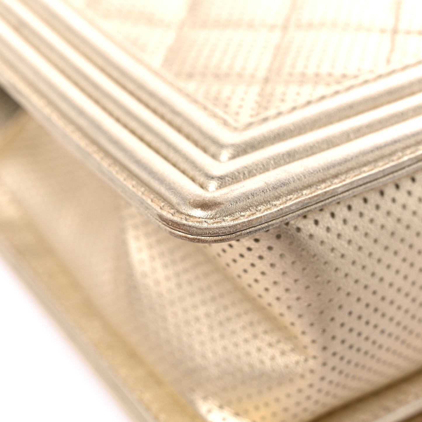 Lambskin Perforated Quilted New Medium Boy Flap Gold