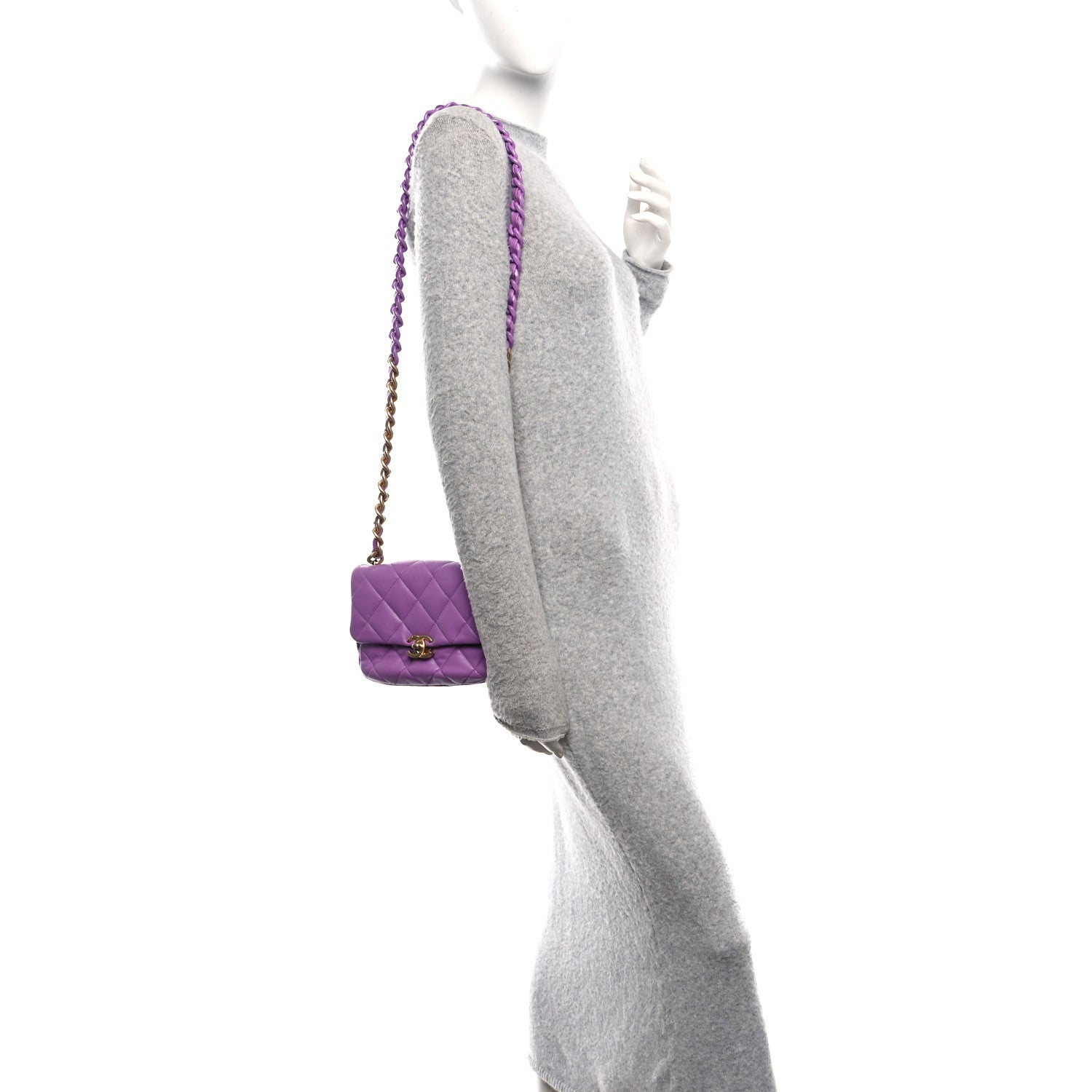 Chanel Lambskin Quilted Mini Lacquered Chain Flap Purple 2 of 10
