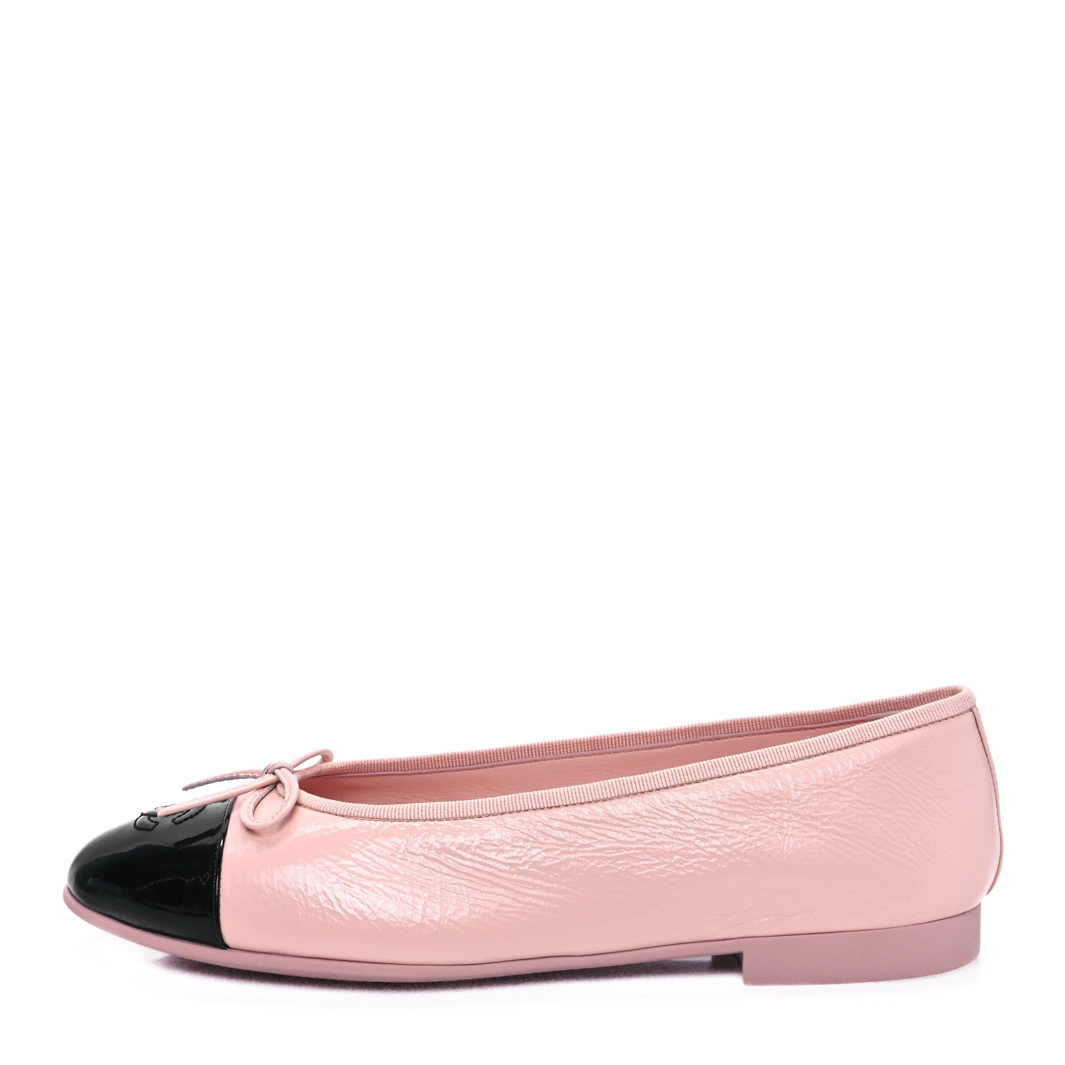 Chanel Shiny Crumpled Calfskin Patent CC Cap Toe Ballerina Flats 40 Light Pink Black 1 of 9