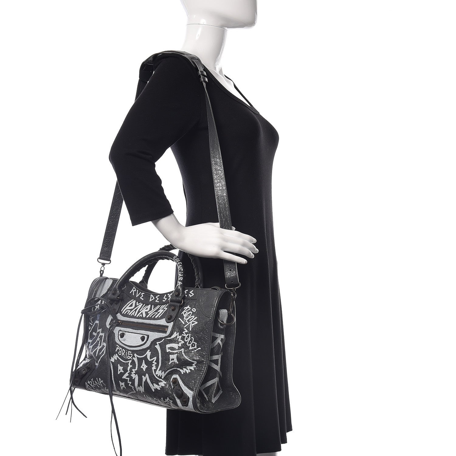 Balenciaga Agneau Arena Graffiti All Over Classic Hardware City Gris Fossile White 2 of 9