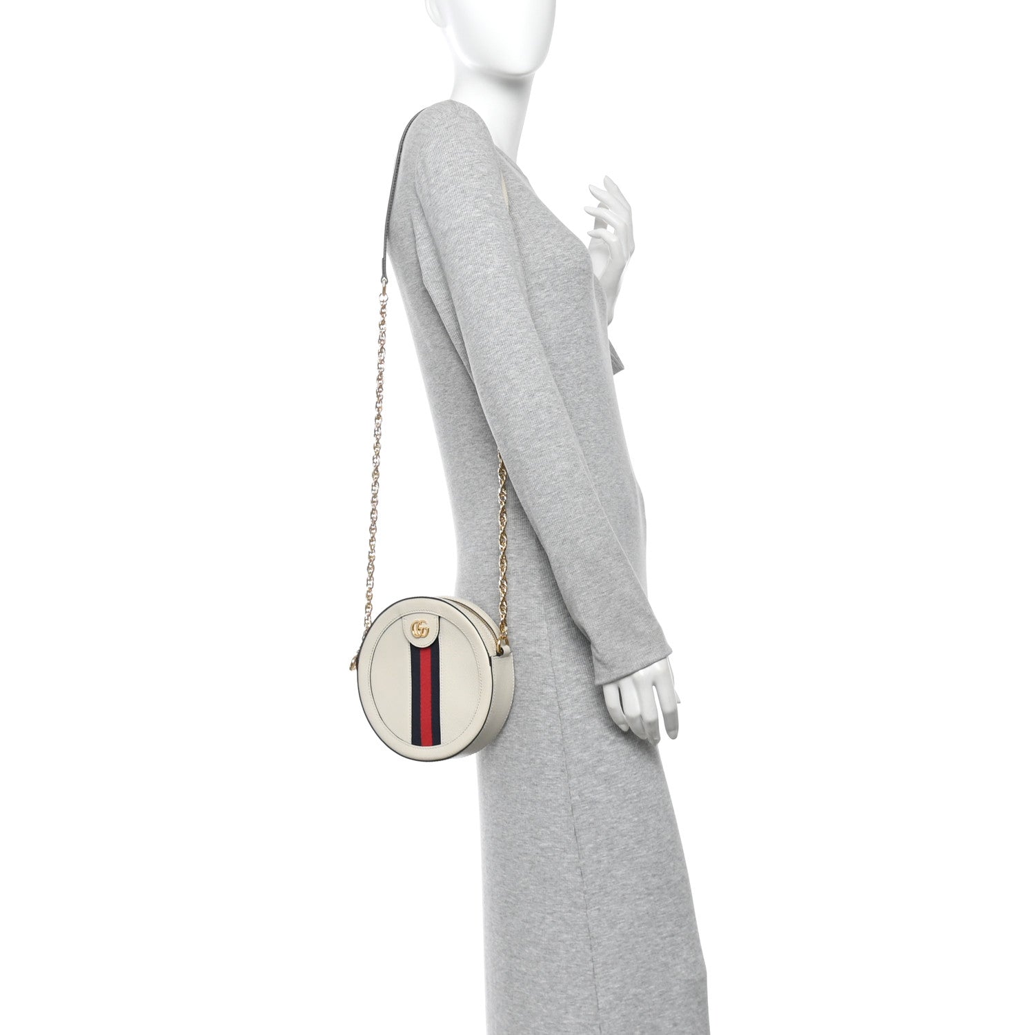 Gucci Textured Calfskin Web Mini Ophidia Round Shoulder Bag Mystic White 2 of 11