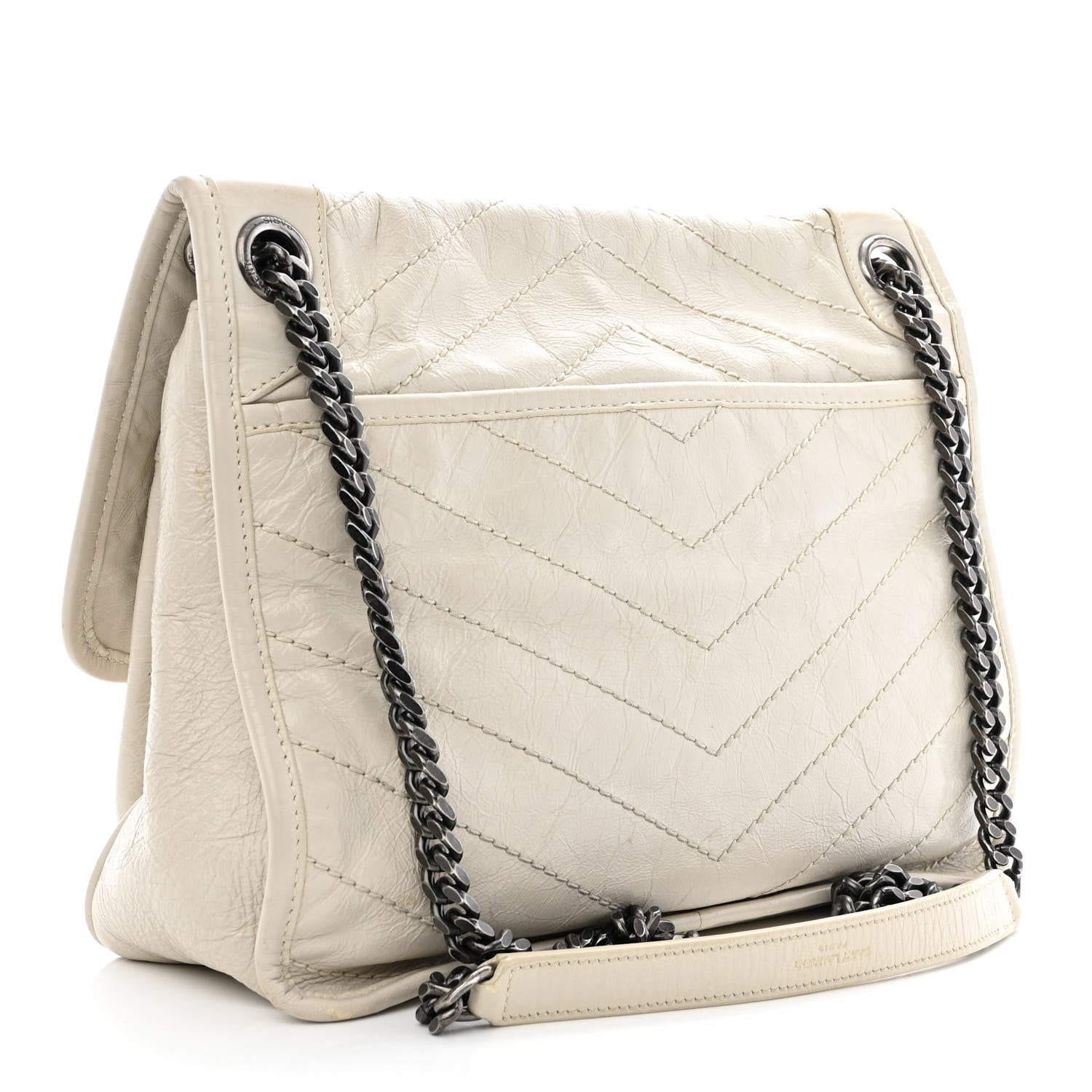 Saint Laurent Crinkled Calfskin Matelasse Monogram Medium Niki Chain Satchel Ivory 3 of 12