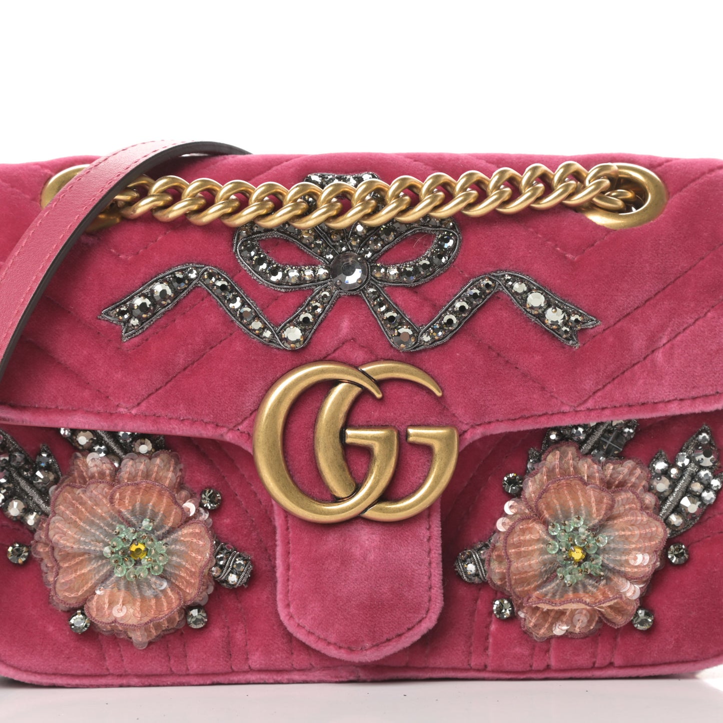 Velvet Matelasse Embroidered Mini GG Marmont Shoulder Bag Light Raspberry Rose