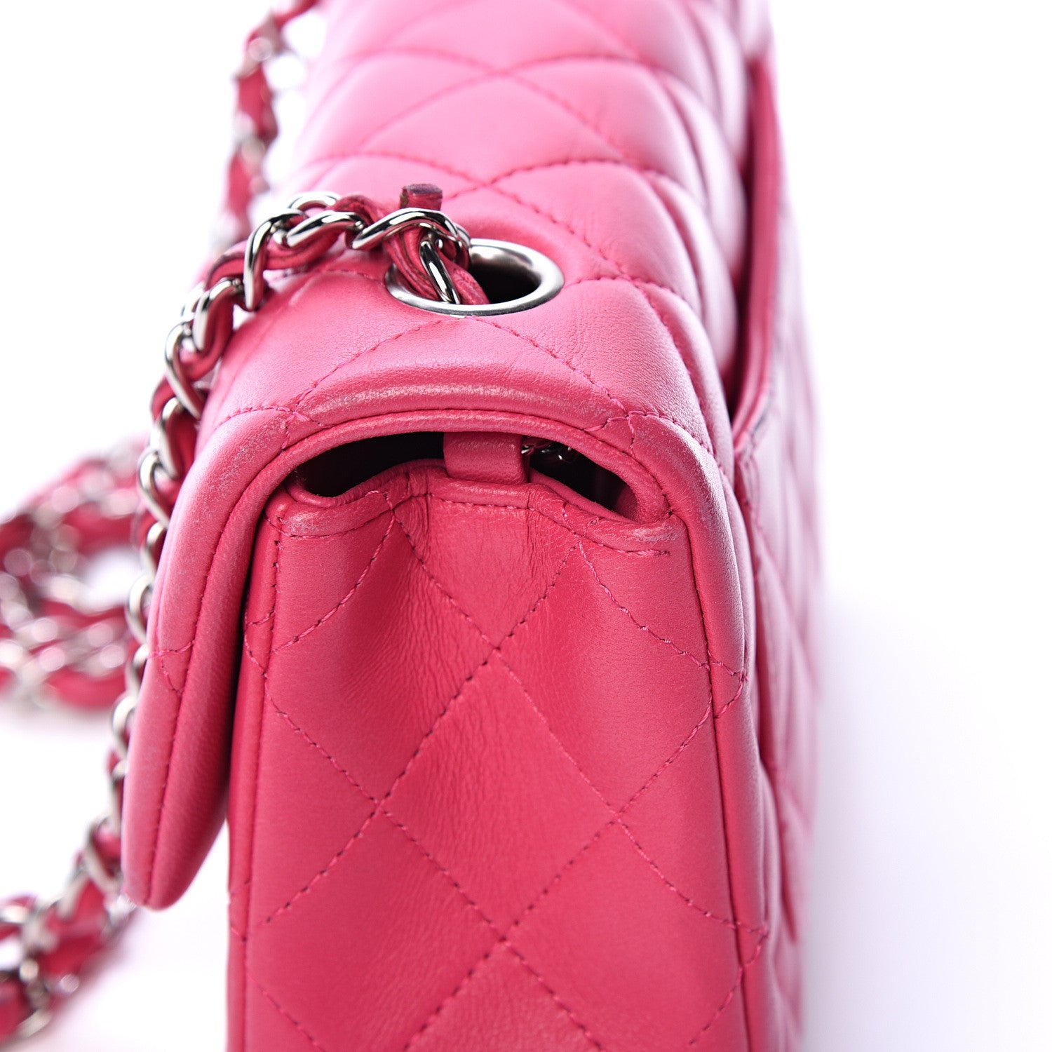 Chanel Lambskin Quilted Mini Rectangular Flap Dark Pink 14 of 17