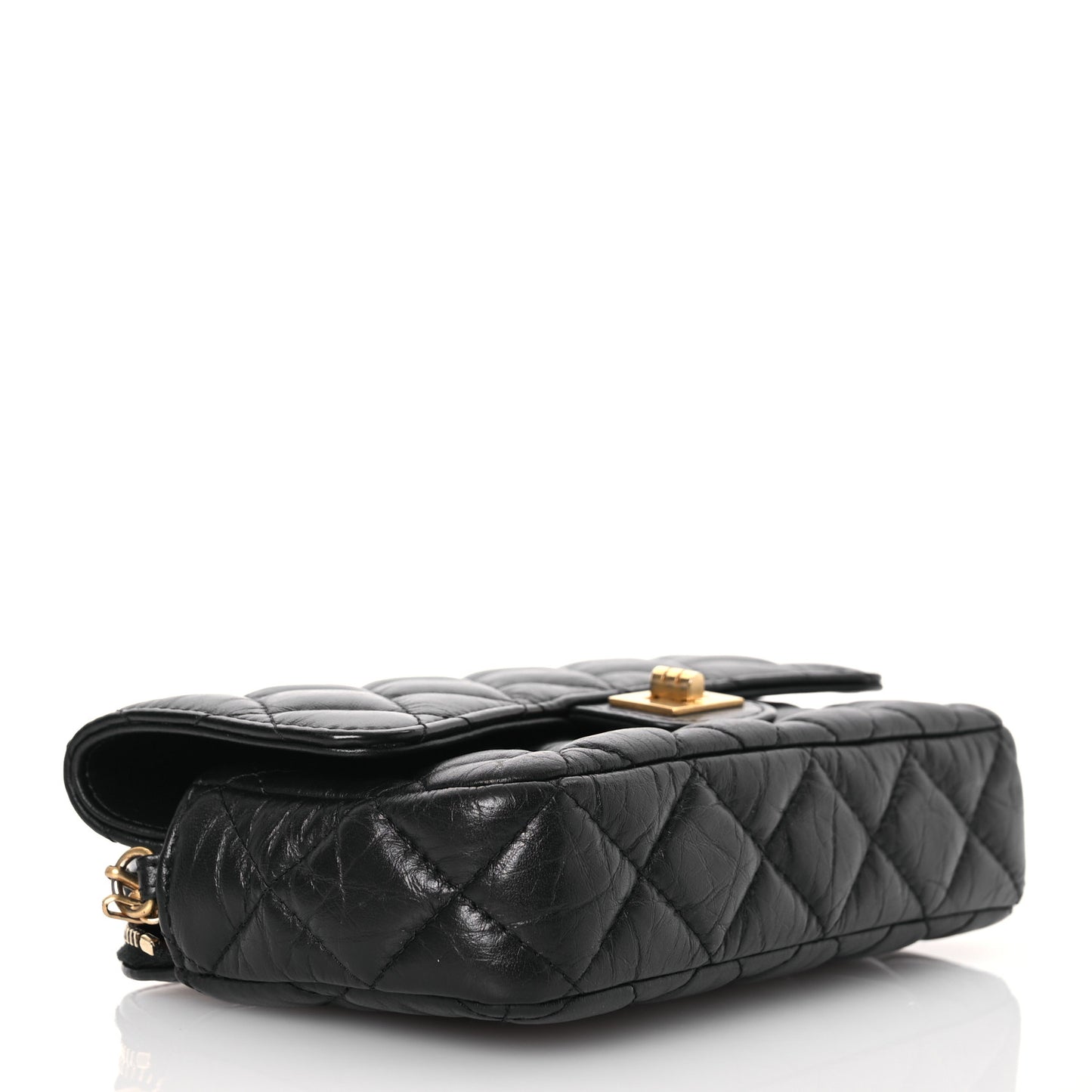 Aged Calfskin Quilted Reissue 2.55 Phone Holder With Chain Black