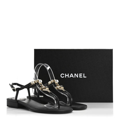 Chanel Lambskin Metal Heart Thong Sandals 39 Black 9 of 9