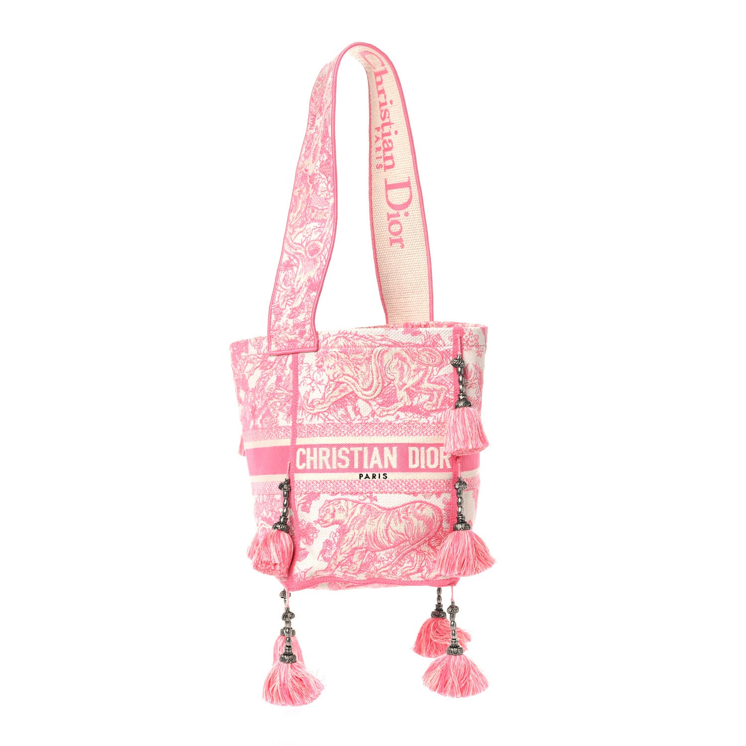 Christian Dior Canvas Reverse Embroidered Toile De Jouy D-Bubble Bucket Bag Peony Pink 1 of 12