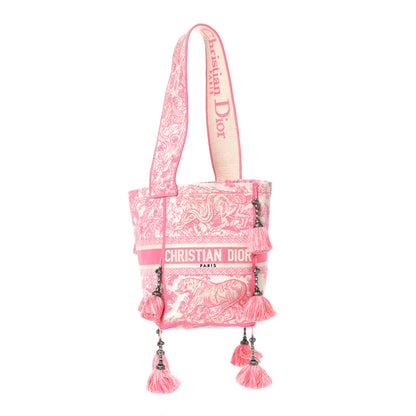 Christian Dior Canvas Reverse Embroidered Toile De Jouy D-Bubble Bucket Bag Peony Pink 1 of 12