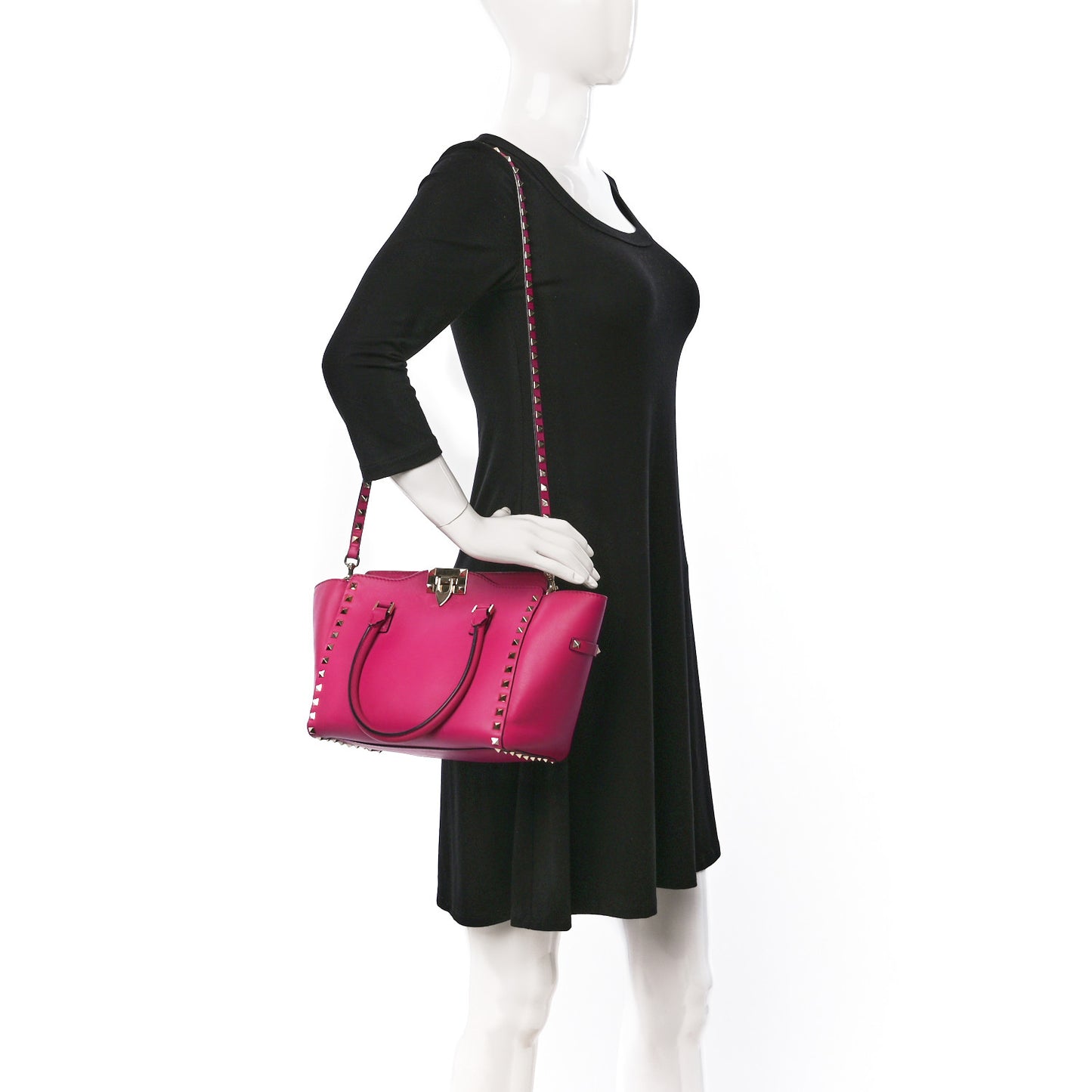 Vitello Small Rockstud Double Handle Tote Cyclamin