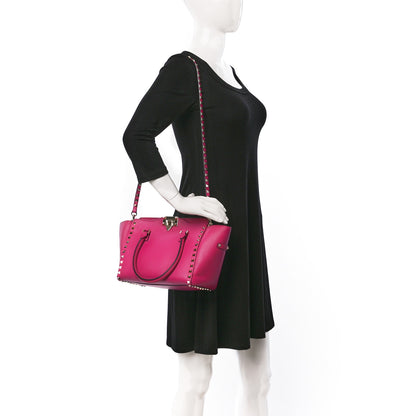 Valentino Garavani Vitello Small Rockstud Double Handle Tote Cyclamin 3 of 17