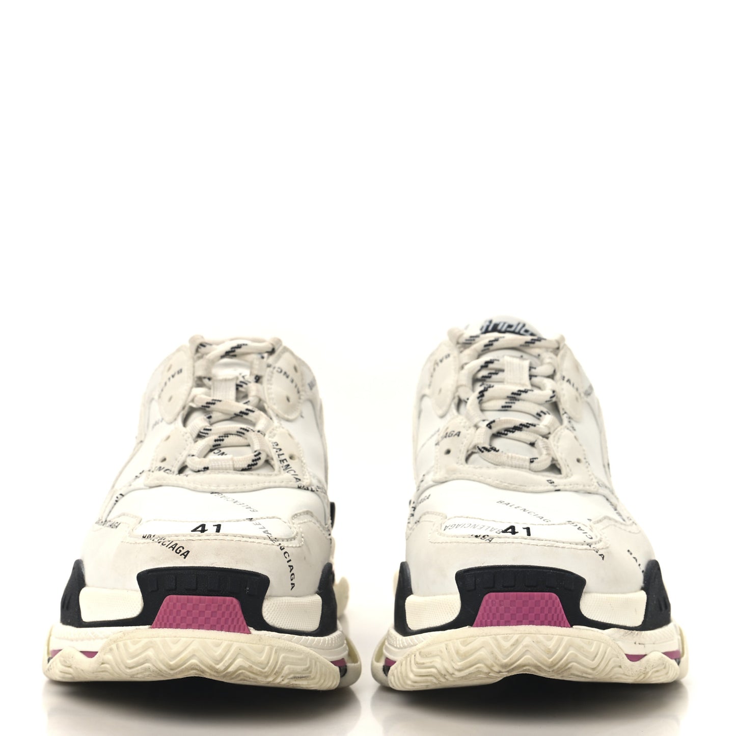 Technical Fabric Allover Logo Mens Triple S Sneakers 41 White Black Pink