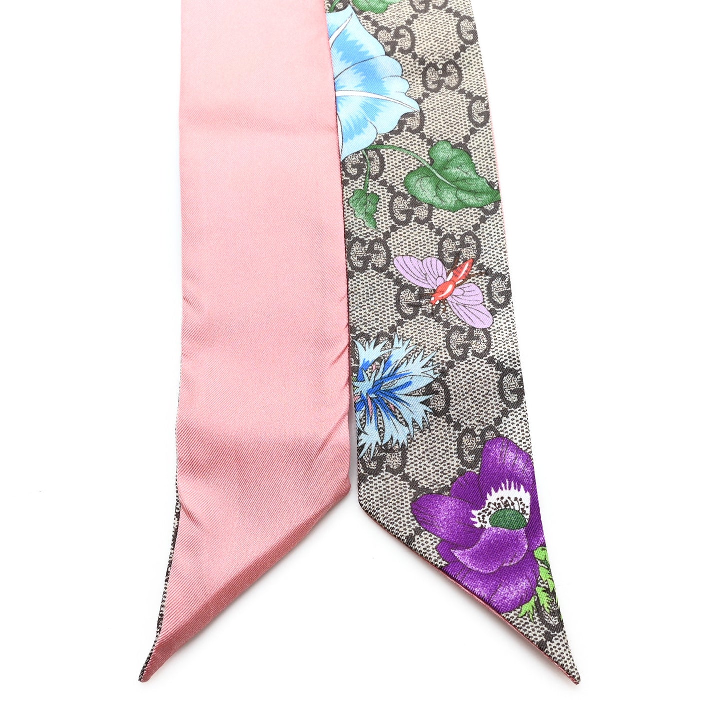 Silk Twill GG Monogram Special Flory Neck Bow Scarf Beige Pink