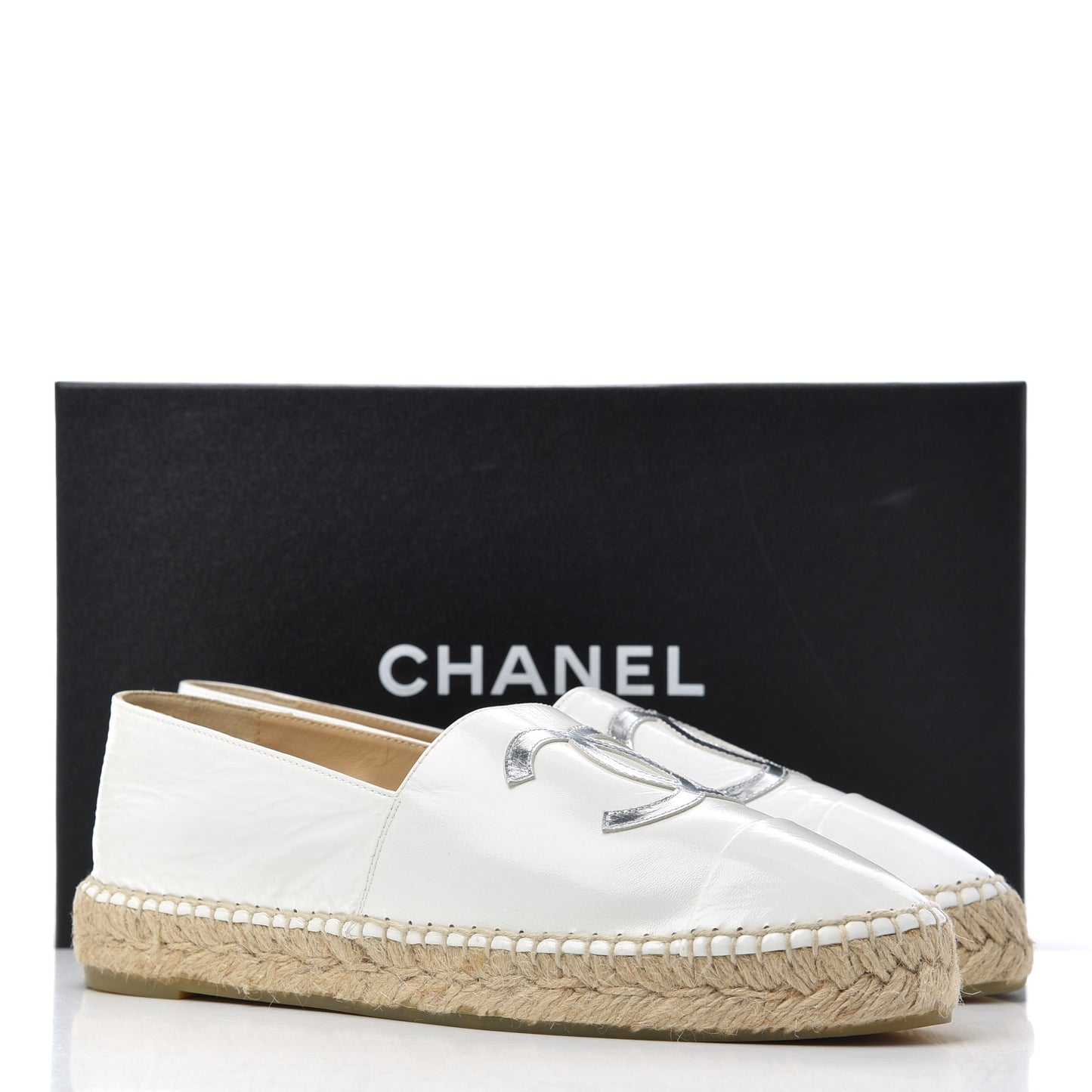Distressed Patent CC Espadrilles 39 White Silver