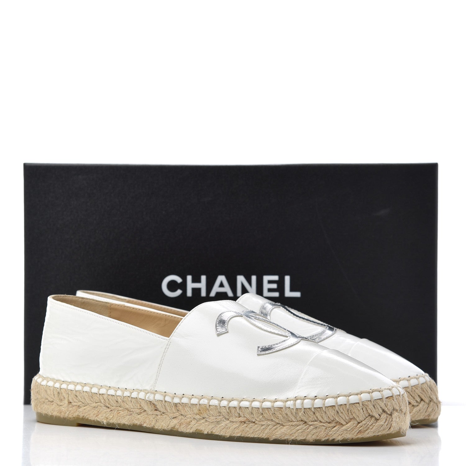 Chanel Distressed Patent CC Espadrilles 39 White Silver 12 of 12