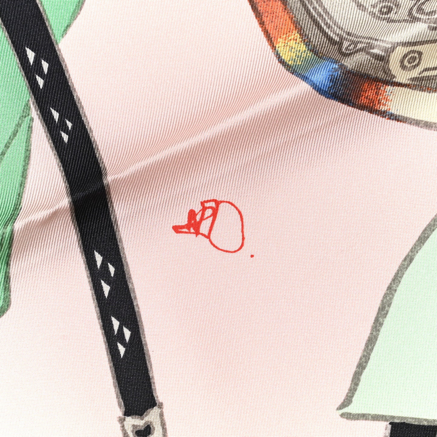 Silk Les Artisans D'Hermes Scarf 90 Rose Pale Vert Amande