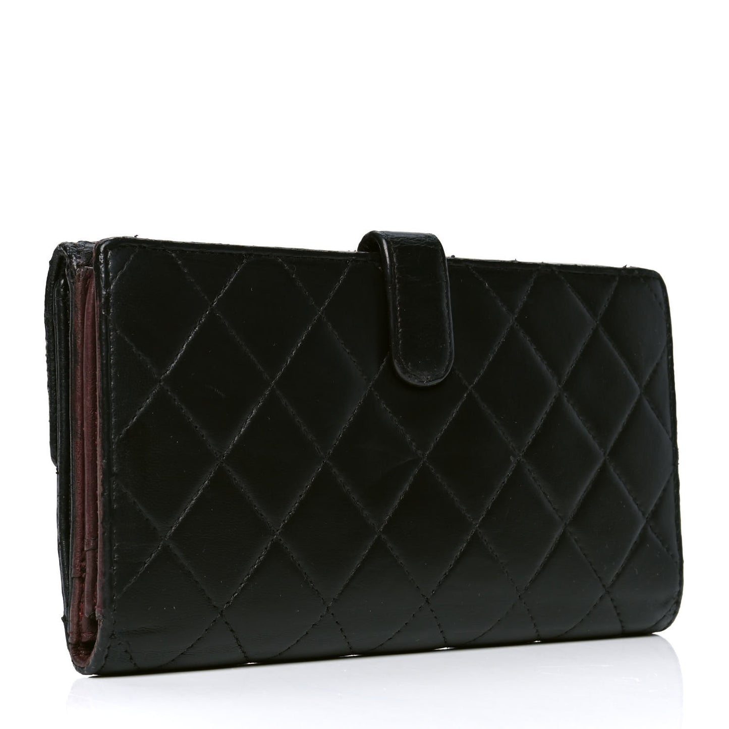 Lambskin Quilted Long Flap Wallet Black