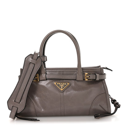 Prada Glossy Calfskin Triangle Mini Bonnie Shoulder Bag Pewter 1 of 10