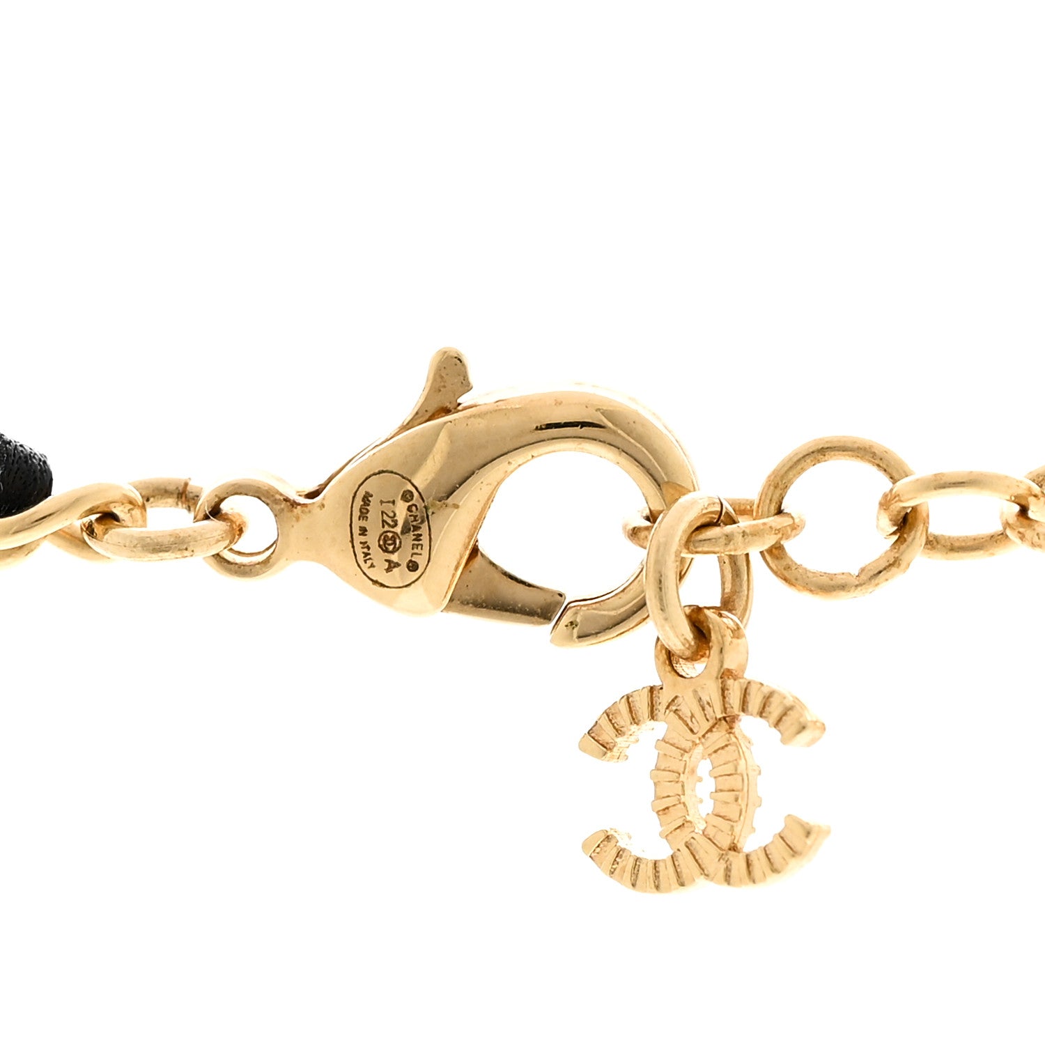 Chanel Metal Lambskin Chain CC Necklace Black Gold 1818389