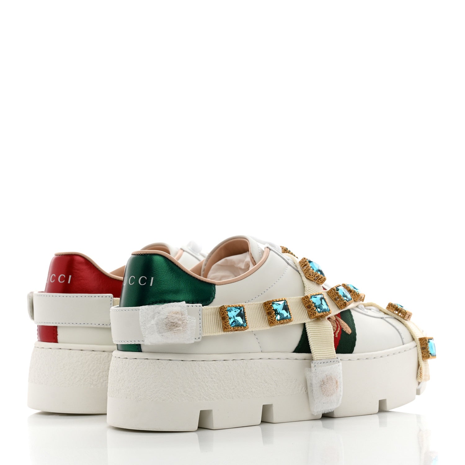 Gucci Calfskin Removable Crystals Bee Embroidered Ace Platform Sneakers 35 White 5 of 11