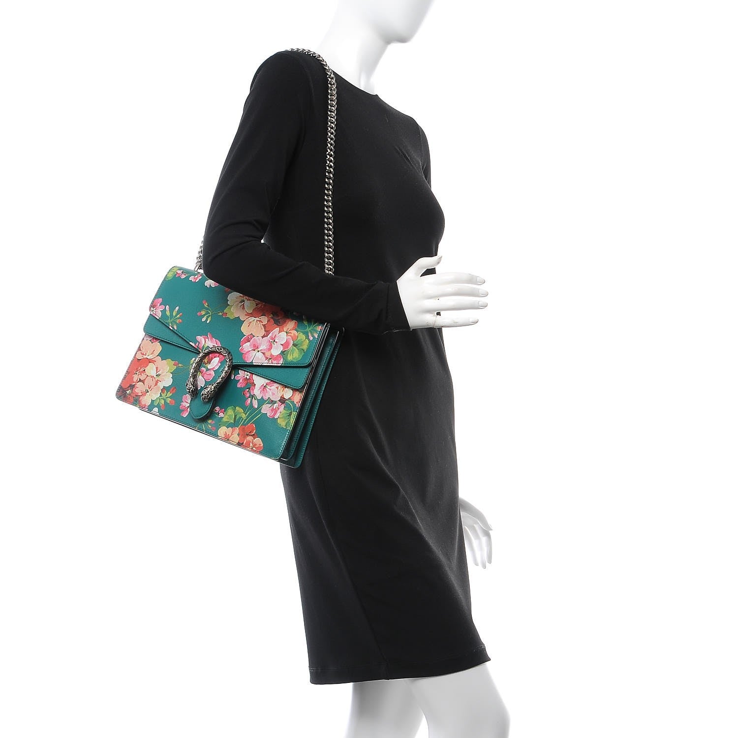 Gucci Calfskin Blooms Print Medium Dionysus Shoulder Bag Bright Emerald Multicolor 2 of 7