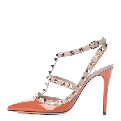 Valentino Garavani Patent Nappa Rockstud Ankle Strap 100mm Pumps 37 Orange Poudre 1 of 8