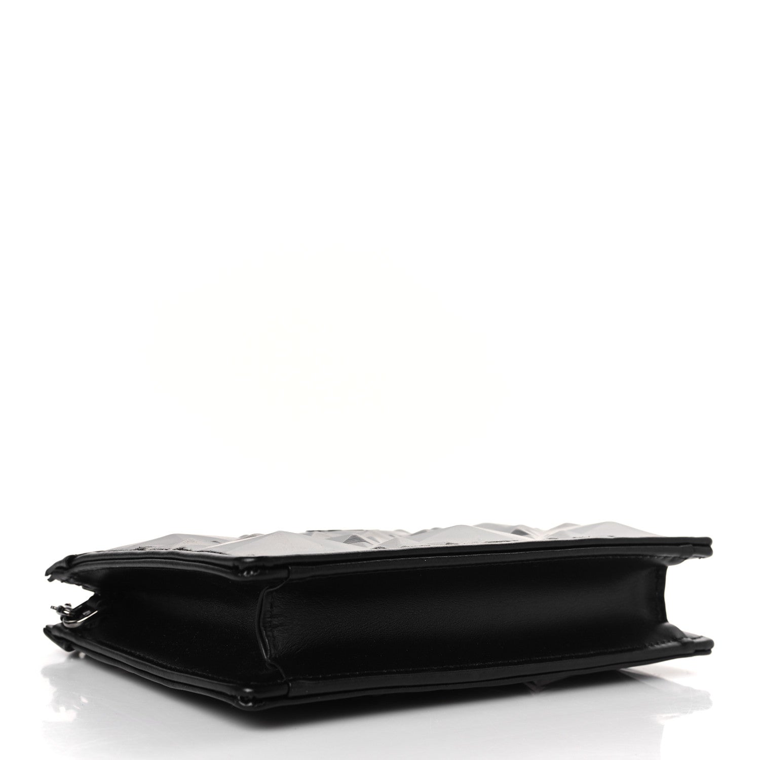 Christian Dior Calfskin Macrocannage Diamond Caro Zipped Pouch With Chain Black 4 of 10