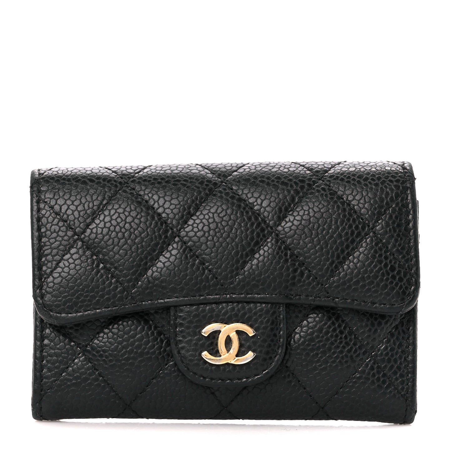 Caviar Quilted Flap Card Holder Black