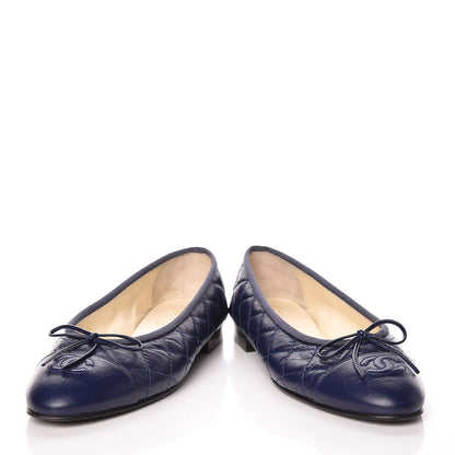 Chanel Aged Calfskin Quilted Cap Toe Ballerina Flats 37 Navy 6 of 14