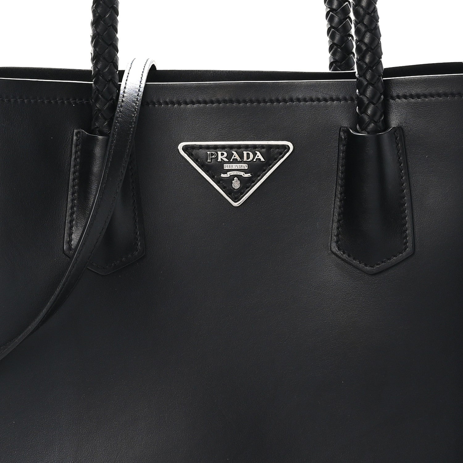 Prada City Calfskin Braided Medium Double Bag Black 7 of 9
