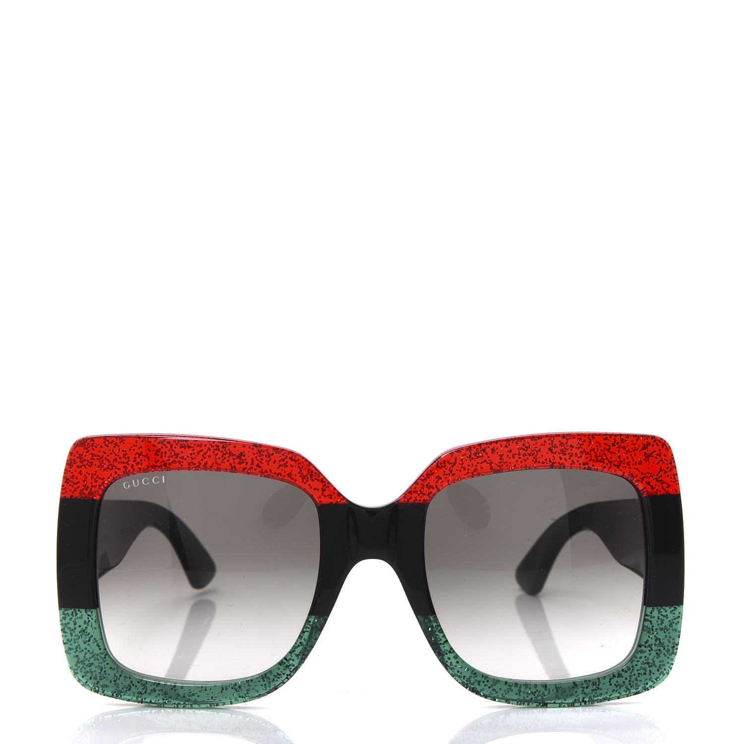 Gucci Acetate Square Frame Sunglasses GG0083S Glitter Red Black Green 2 of 7