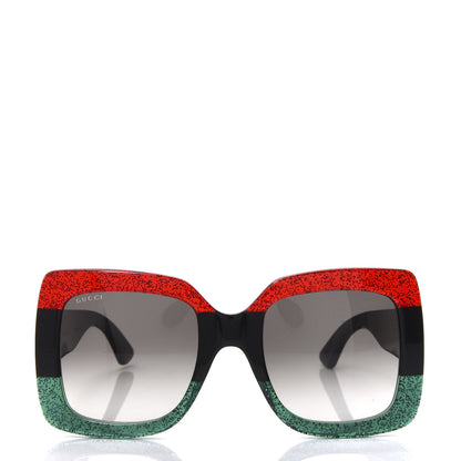 Gucci Acetate Square Frame Sunglasses GG0083S Glitter Red Black Green 2 of 7