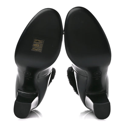 Chanel Patent Shearling Lambskin Cap Toe Mary Jane Pumps 39 Black 5 of 9