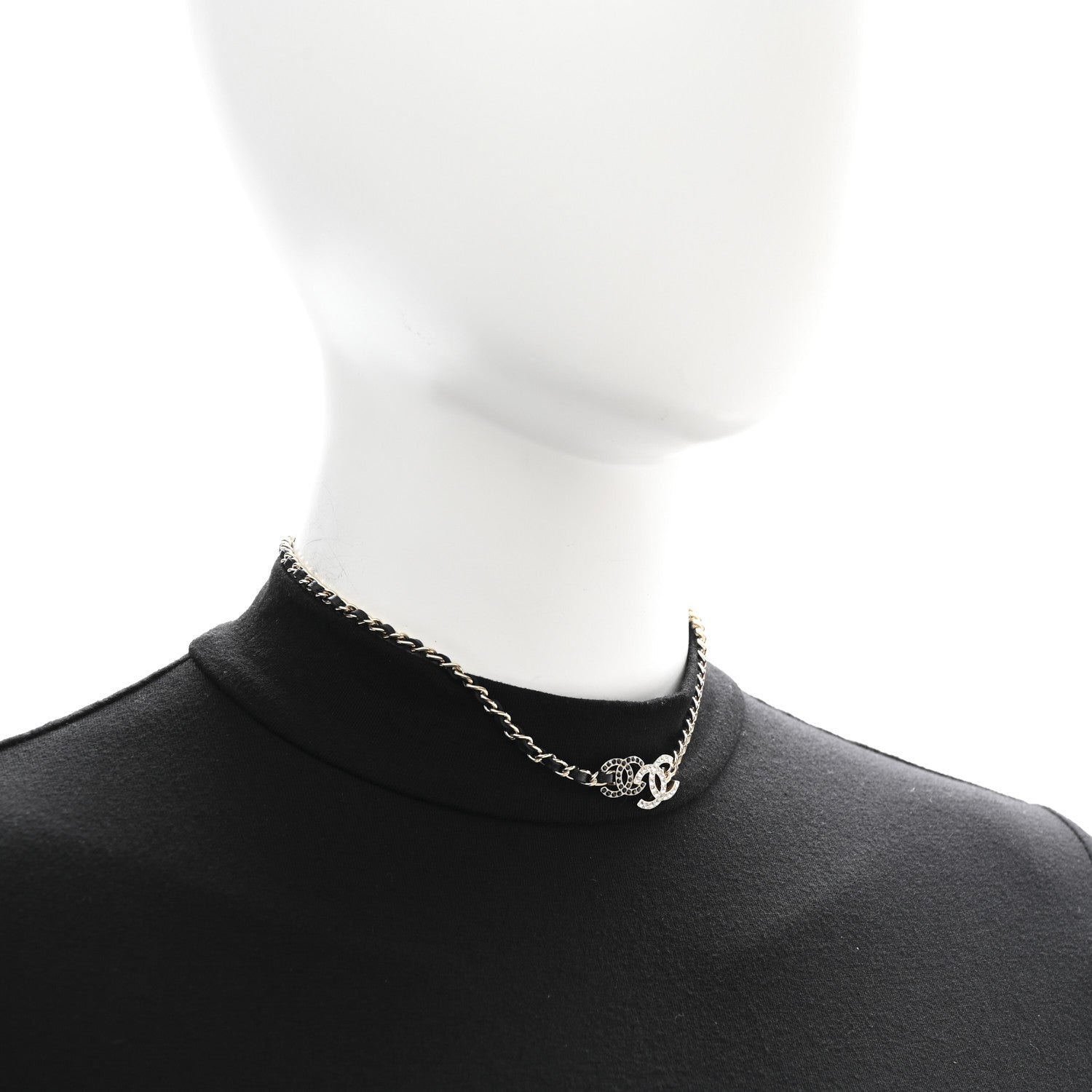 Chanel Lambskin Crystal CC Chain Choker Necklace Black Gold 2 of 6