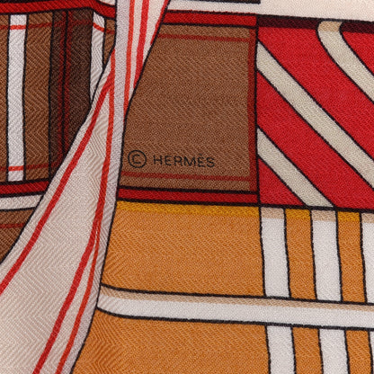 Hermes Cashmere Silk Voltes Et Pirouettes Shawl 140 Rouge Creme Beige 4 of 4