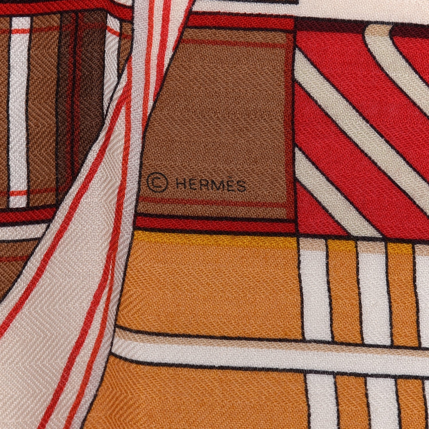 Hermes Cashmere Silk Voltes Et Pirouettes Shawl 140 Rouge Creme Beige 4 of 4