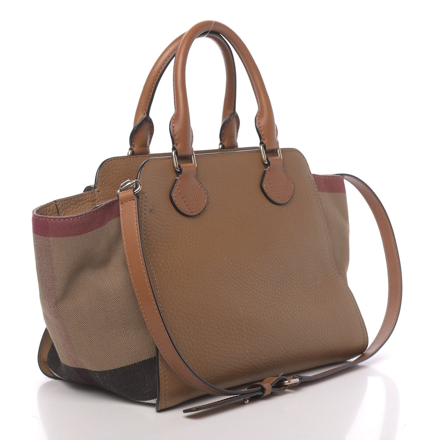 Mega Check Grained Calfskin Medium Harcourt Satchel Saddle Brown