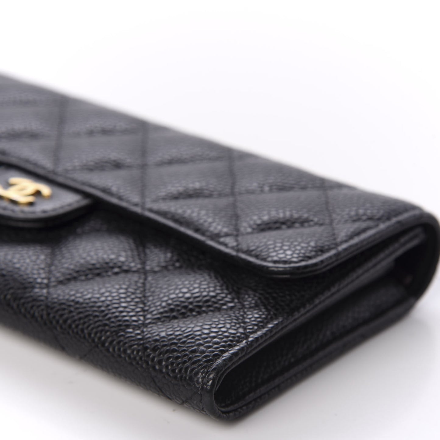 Caviar Quilted Large Gusset Flap Wallet Black