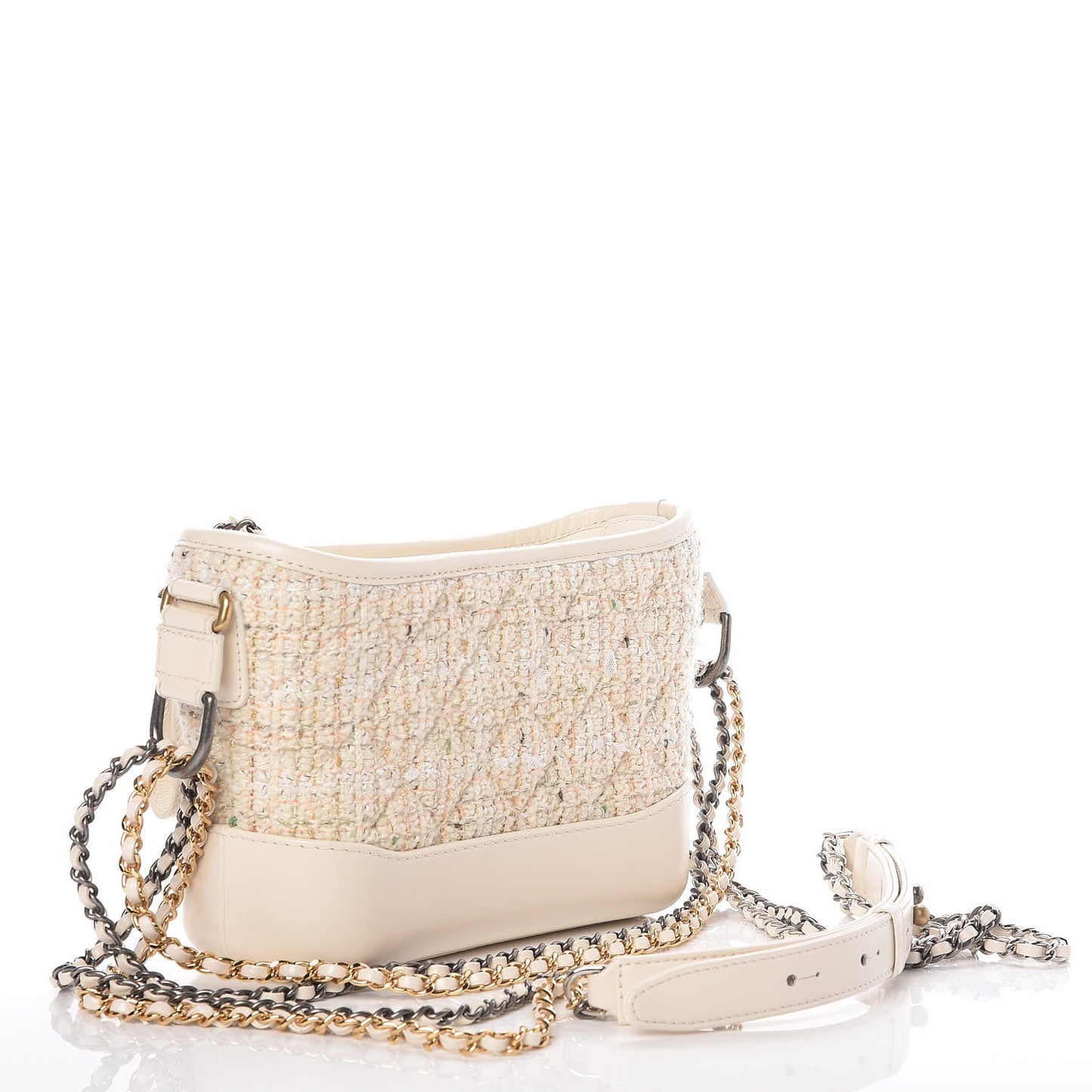 Tweed Calfskin Quilted Small Gabrielle Hobo Beige Ivory