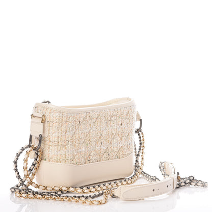 Chanel Tweed Calfskin Quilted Small Gabrielle Hobo Beige Ivory 3 of 10