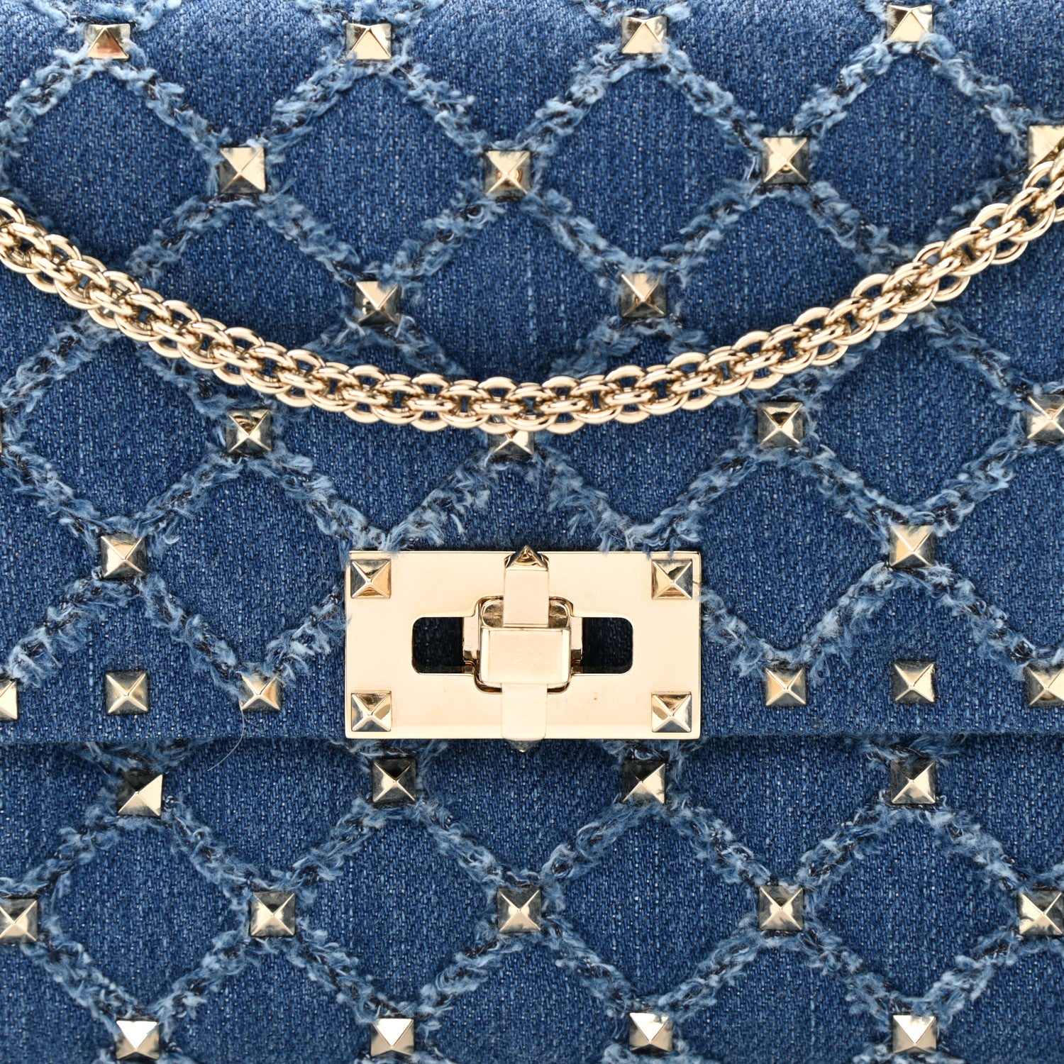 Valentino Garavani Denim Rockstud Spike Wallet on Chain Blue 7 of 9