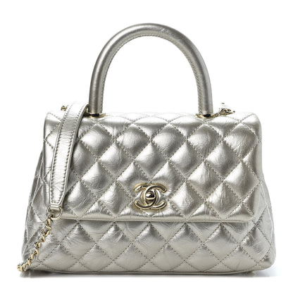 Chanel Metallic Aged Calfskin Quilted Mini Coco Handle Flap Silver 1 of 10