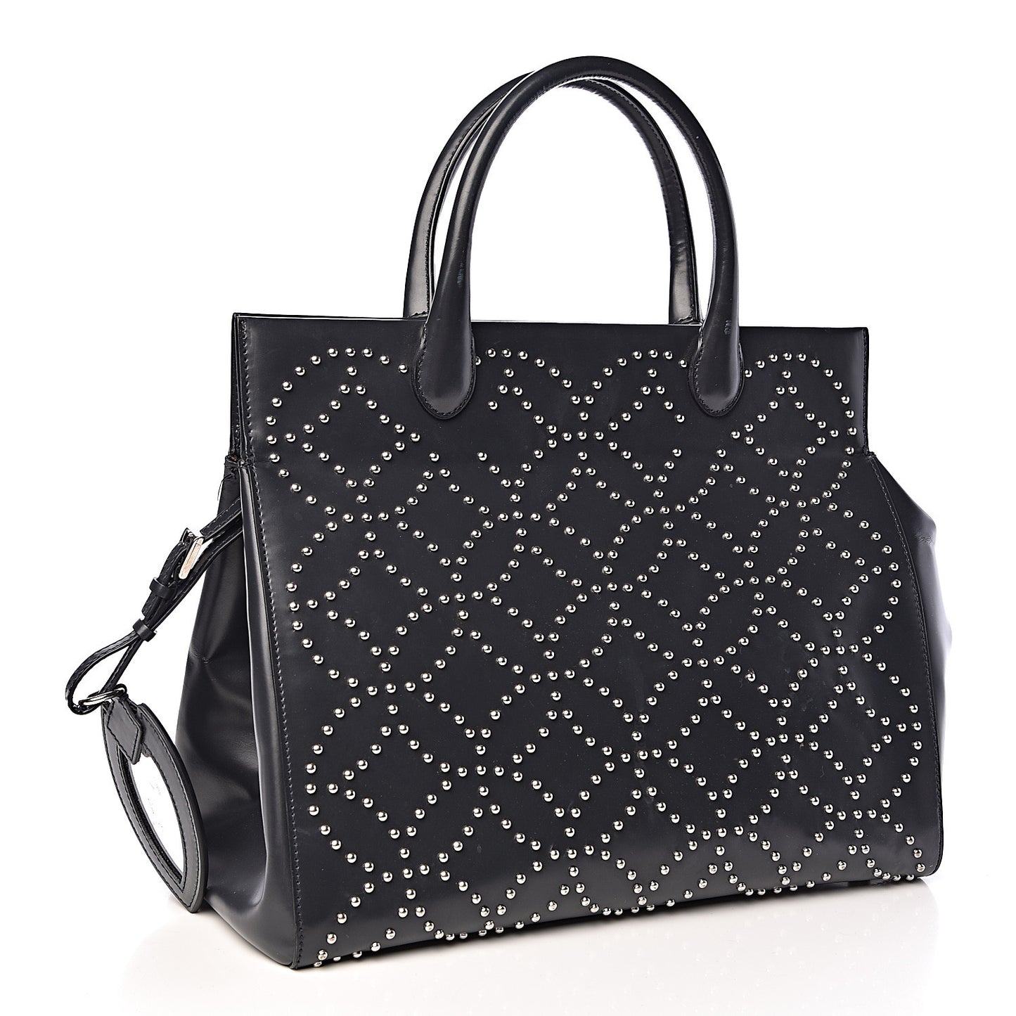 Calfskin Arabesque Studded Clous Tote Dark Grey