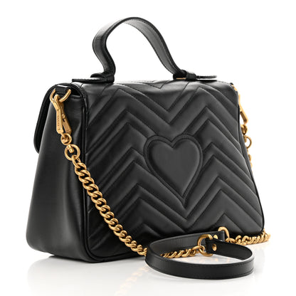 Gucci Calfskin Matelasse Small GG Marmont Top Handle Shoulder Bag Black 3 of 13