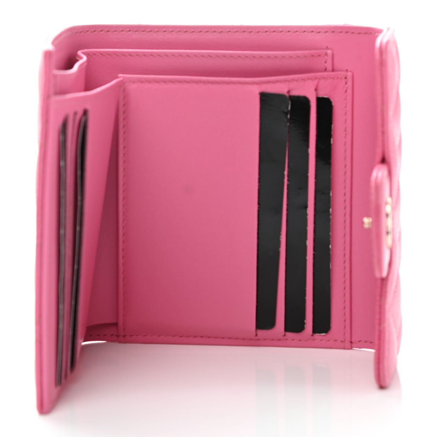 Caviar Quilted Compact Flap Wallet Pink